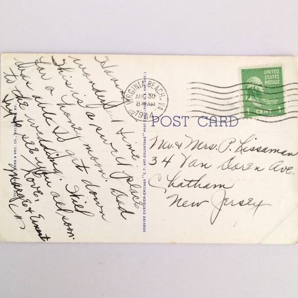 Vintage Cavalier Hotel Golf Club Virginia Beach Linen Postcard 1944 Boat Ramps - Picture 2 of 2